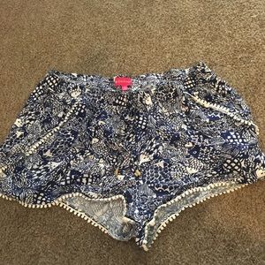Fish Printed Shorts with Pom Poms